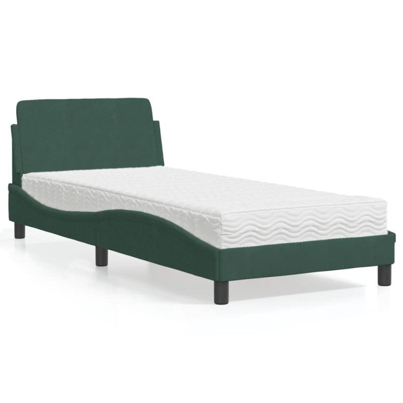Lit avec matelas vert foncé 80x200 cm velours 