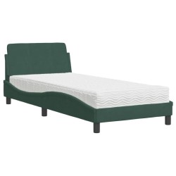 Lit avec matelas vert foncé 80x200 cm velours 