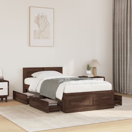 Cadre de lit et tête de lit sans matelas chêne marron 75x190 cm 