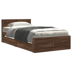 Cadre de lit et tête de lit sans matelas chêne marron 75x190 cm 