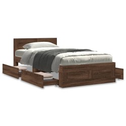 Cadre de lit et tête de lit sans matelas chêne marron 75x190 cm 