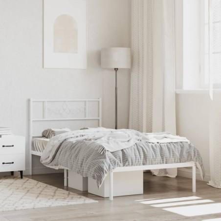 Cadre de lit métal sans matelas avec tête de lit blanc 90x200cm 