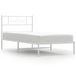 Cadre de lit métal sans matelas avec tête de lit blanc 90x200cm 