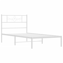 Cadre de lit métal sans matelas avec tête de lit blanc 90x200cm 