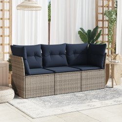 Salon de jardin avec coussins 3 pcs gris résine tressée 