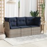 Salon de jardin avec coussins 3 pcs gris résine tressée 