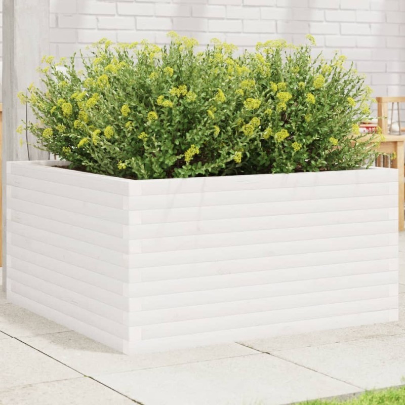 Jardinière blanc 90x90x46 cm bois de pin massif Jardinière blanc 90x90x46 cm bois de pin massif
