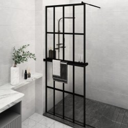 Paroi de douche avec étagère Noir 80x195 cm Verre ESG&Aluminium 