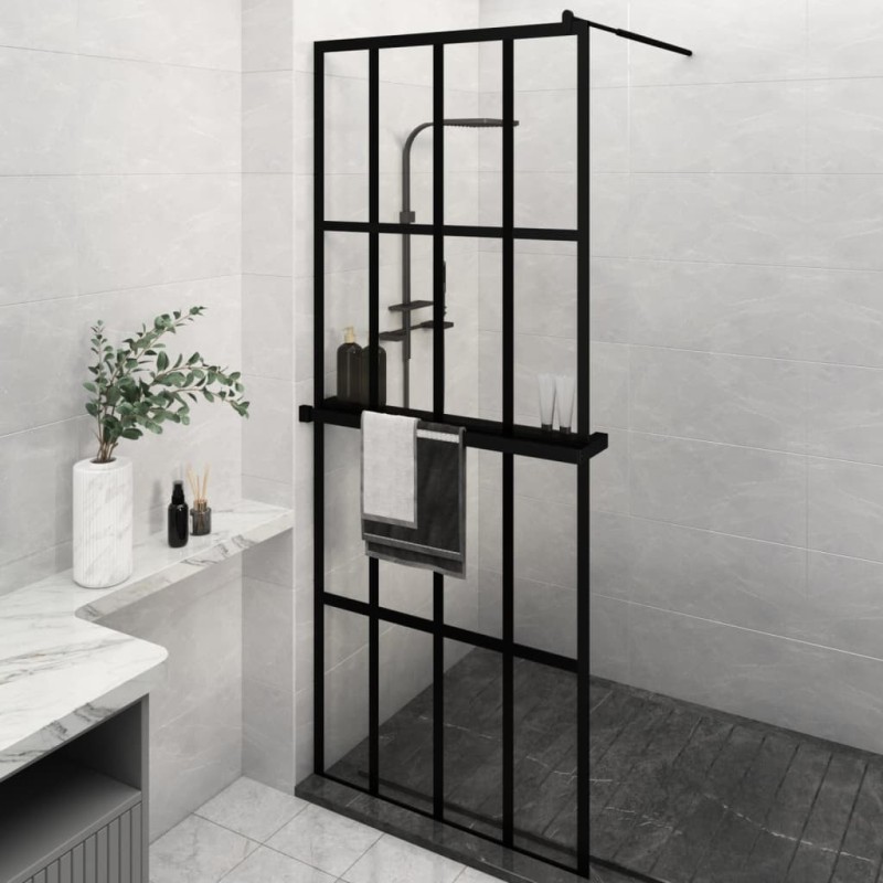 Paroi de douche avec étagère Noir 80x195 cm Verre ESG&Aluminium 
