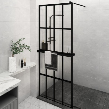 Paroi de douche avec étagère Noir 80x195 cm Verre ESG&Aluminium 