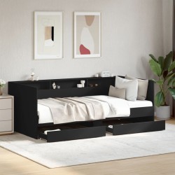 Lit de jour avec tiroirs sans matelas noir 90x190 cm 