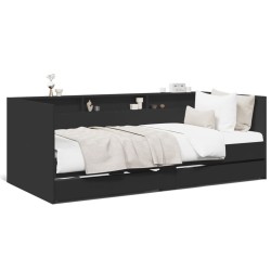 Lit de jour avec tiroirs sans matelas noir 90x190 cm 