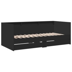 Lit de jour avec tiroirs sans matelas noir 90x190 cm 