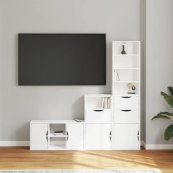Meubles TV 4 pcs avec rangement ODDA blanc bois de pin massif 