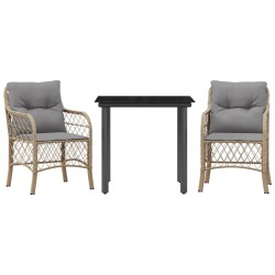 Ensemble de bistro 3 pcs coussins mélange beige résine tressée 