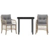 Ensemble de bistro 3 pcs coussins mélange beige résine tressée 