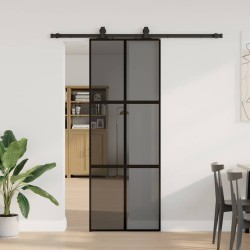 Porte coulissante kit quincaillerie noir 76x205 cm verre trempé 