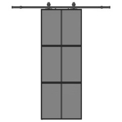 Porte coulissante kit quincaillerie noir 76x205 cm verre trempé 