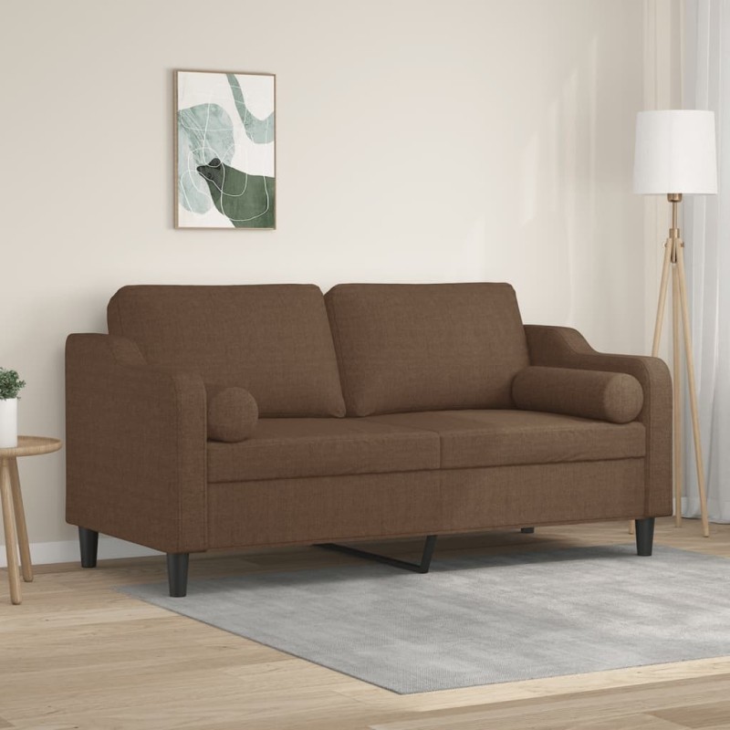 Canapé 2 places avec oreillers décoratifs marron 140 cm tissu 