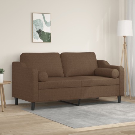 Canapé 2 places avec oreillers décoratifs marron 140 cm tissu 