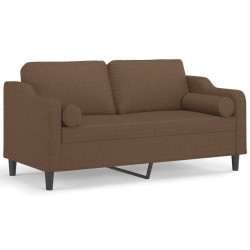 Canapé 2 places avec oreillers décoratifs marron 140 cm tissu 