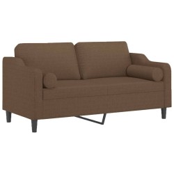 Canapé 2 places avec oreillers décoratifs marron 140 cm tissu 