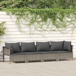 Salon de jardin 4 pcs avec coussins Gris Résine tressée 
