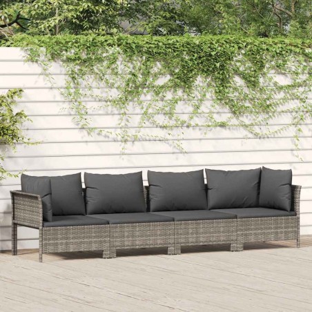 Salon de jardin 4 pcs avec coussins Gris Résine tressée 