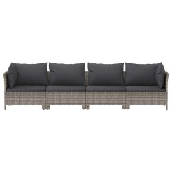 Salon de jardin 4 pcs avec coussins Gris Résine tressée 