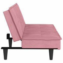 Canapé-lit avec porte-gobelets rose velours 