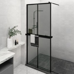 Paroi de douche avec étagère Noir 90x195 cm Verre ESG&Aluminium 