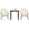 Ensemble à manger jardin coussins 3pcs marron poly rotin verre 