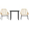 Ensemble à manger jardin coussins 3pcs marron poly rotin verre 