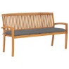 Banc de jardin empilable et coussin 159 cm Bois de teck massif 