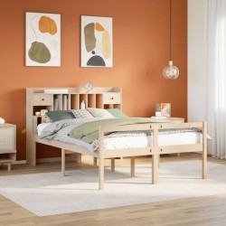 Lit bibliothèque sans matelas 140x190 cm bois de pin massif 
