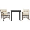 Ensemble de bistro 3 pcs avec coussins marron résine tressée 