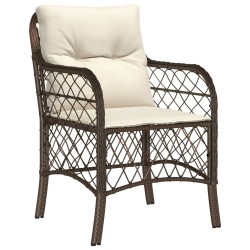 Ensemble de bistro 3 pcs avec coussins marron résine tressée 