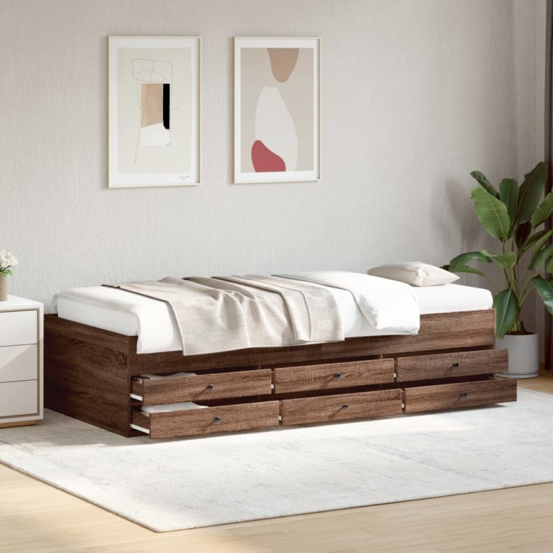 Lit de jour avec tiroirs sans matelas chêne marron 90x190 cm 