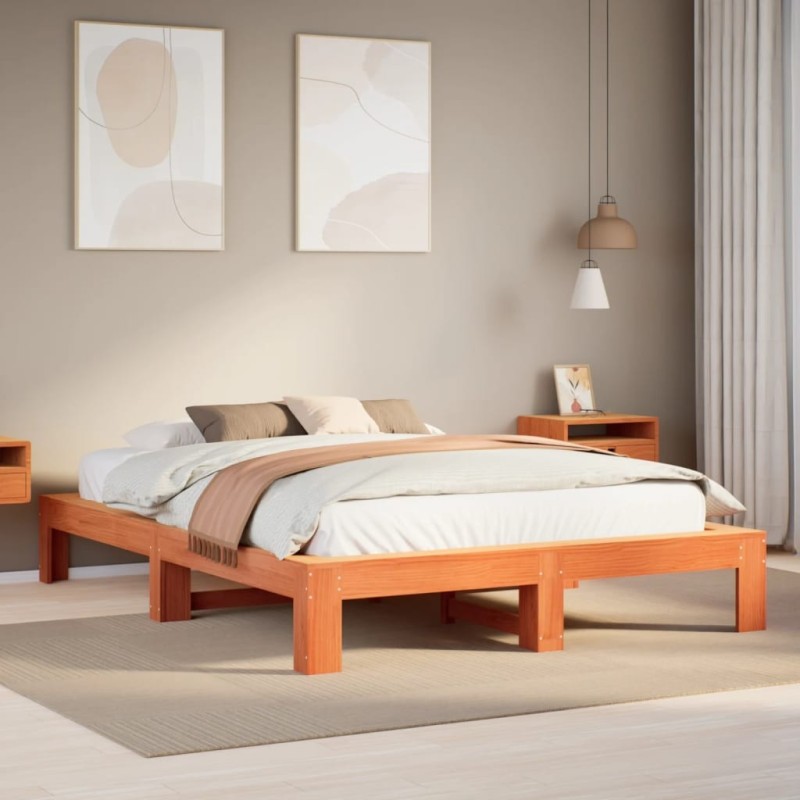 Cadre de lit sans matelas cire marron 150x200cm bois pin massif Cadre de lit sans matelas cire marron 150x200cm bois pin massif