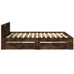 Cadre de lit avec tête de lit chêne fumé 200x200 cm 