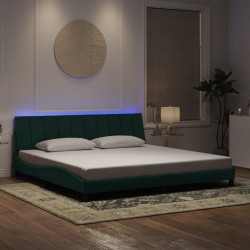 Cadre de lit avec lumières LED vert foncé 200x200 cm velours 