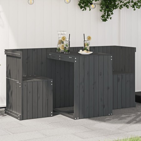 Set de balcon 2 places gris bois de pin massif 