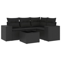 Salon de jardin 5 pcs avec coussins noir résine tressée 