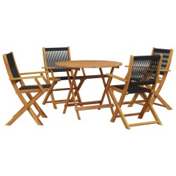 Ensemble à manger de jardin 5pcs noir polypropylène bois massif 