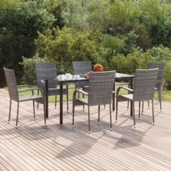 Ensemble à manger de jardin 7 pcs Gris Résine tressée 