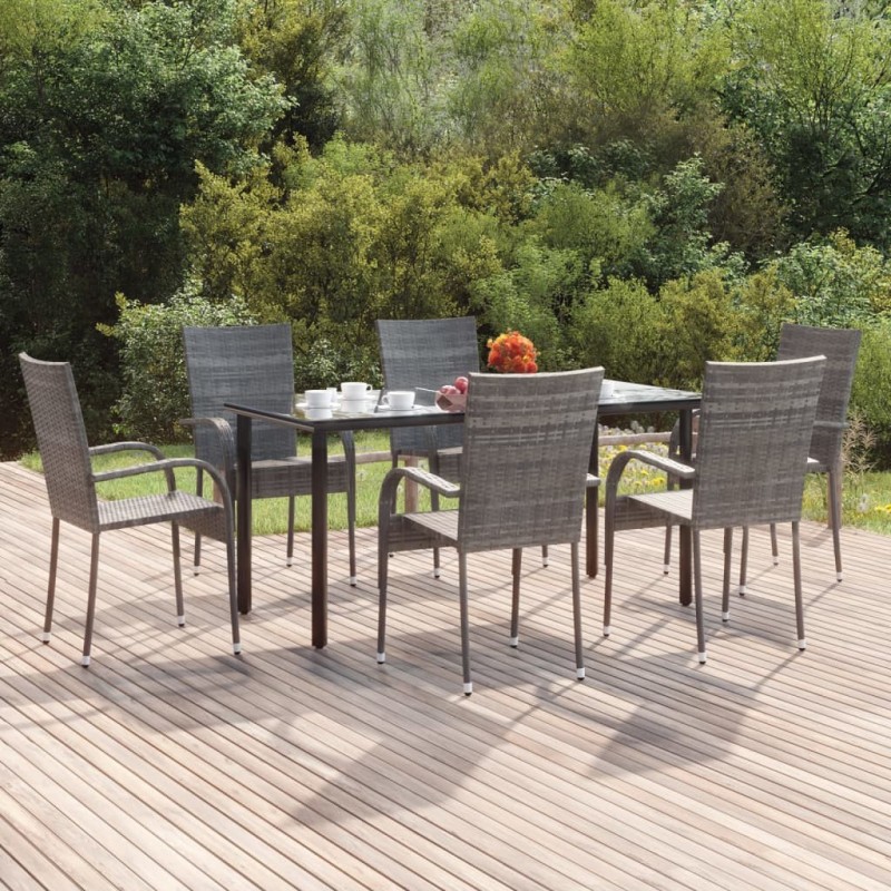 Ensemble à manger de jardin 7 pcs Gris Résine tressée 