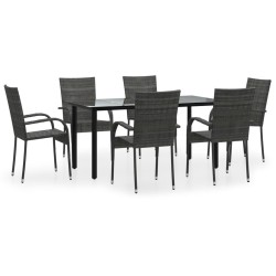 Ensemble à manger de jardin 7 pcs Gris Résine tressée 