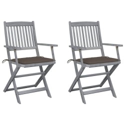 Chaises pliables d'extérieur lot de 2 et coussins Bois d'acacia 