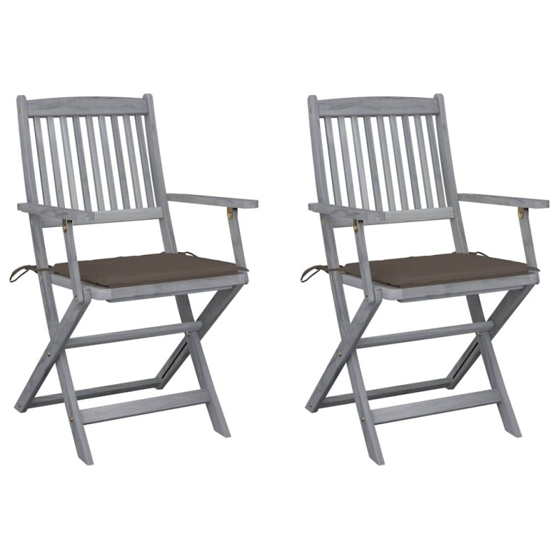 Chaises pliables d'extérieur lot de 2 et coussins Bois d'acacia 