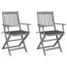 Chaises pliables d'extérieur lot de 2 et coussins Bois d'acacia 
